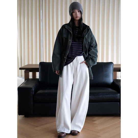 Damen Weite Sweatpants mit hoher Taille und mittiger Bügelfalte Nord Taschen