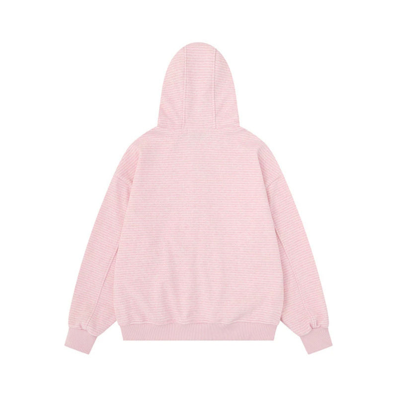 Unisex Gestreifte Kapuzen-Sweatjacke mit Reißverschluss und Kängurutaschen Nord Taschen