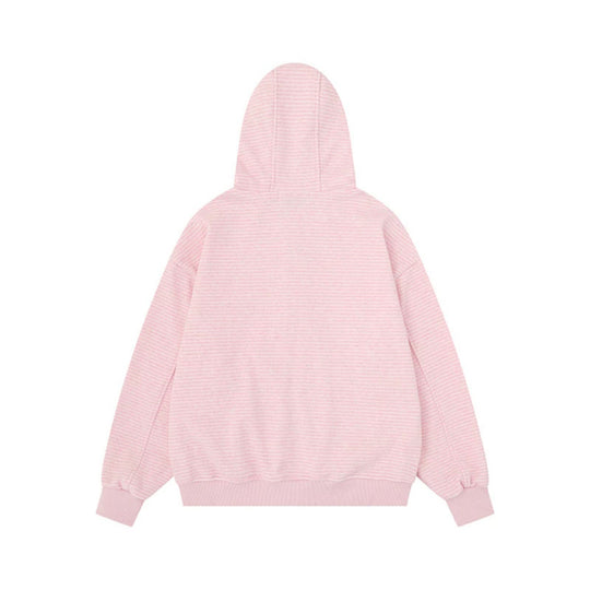 Unisex Gestreifte Kapuzen-Sweatjacke mit Reißverschluss und Kängurutaschen Nord Taschen