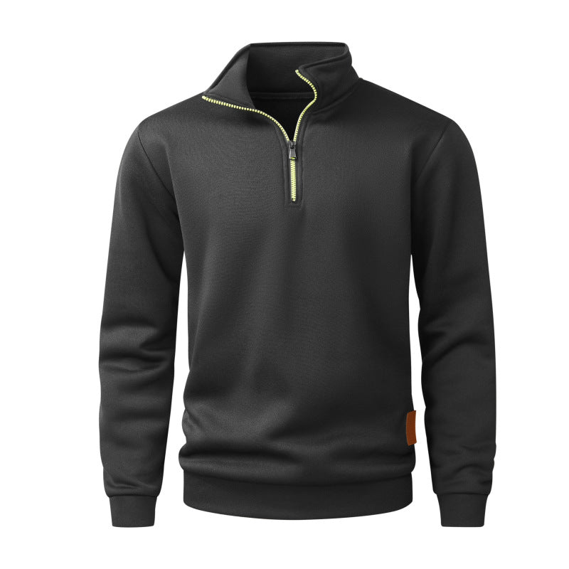 Herren Halber Reißverschluss-Fleecepullover mit Stehkragen, melierter Struktur & elastischen Bündchen Nord Taschen
