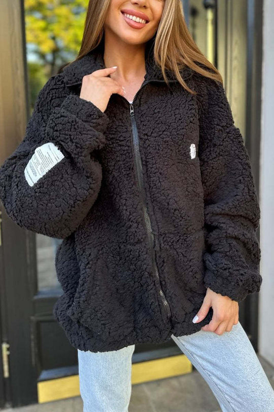 Damen Kuschelige Fleecejacke mit praktischen Taschen und hohen Kragen