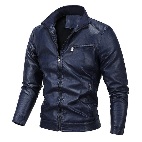 Herren Moto-Blouson in Lederoptik mit tailliertem Schnitt, Stehkragen und Reißverschlusstaschen Nord Taschen