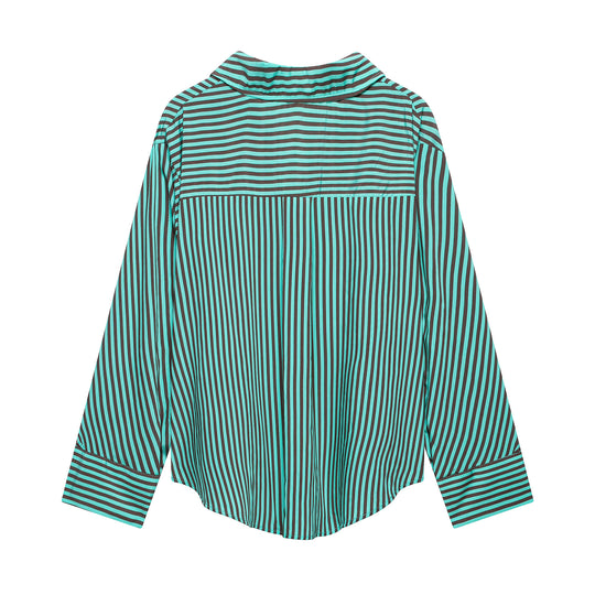 Damen Oversized-Hemdbluse mit diagonalen Streifen, Brusttasche und Rundsaum Nord Taschen