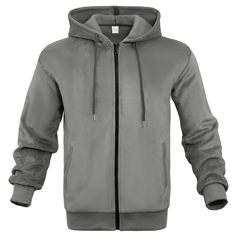 Herren Strukturiertes Kapuzen-Sweatshirt mit Vollzip, Seitentaschen und Rippbündchen Nord Taschen