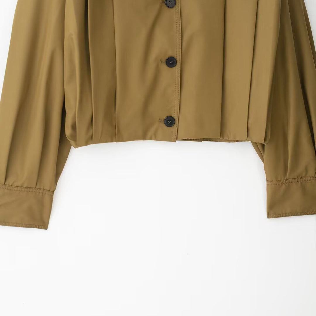 Damen Cropped Blusenjacke mit Hemdkragen und Schulterriegeln Nord Taschen