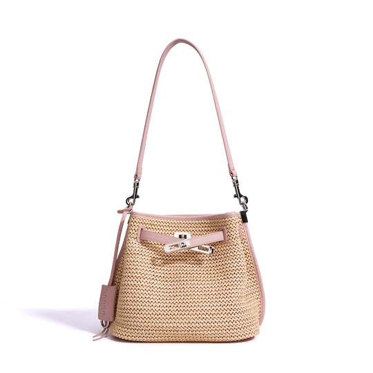 Damen Bucket-Tasche aus geflochtenem Material mit Lederakzenten Nord Taschen