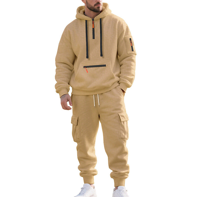 Herren Urbane Cargo-Jogging-Set mit Utility-Hoodie, Reißverschluss-Details und Cargo-Joggers Nord Taschen