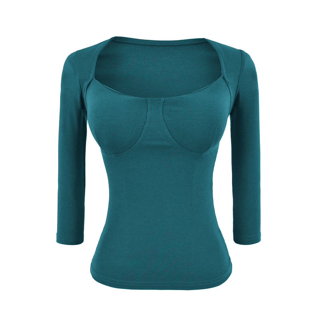 Damen Figurnahes Langarm-Top mit integrierter Bustier‑Kontur und quadratischem Ausschnitt Nord Taschen