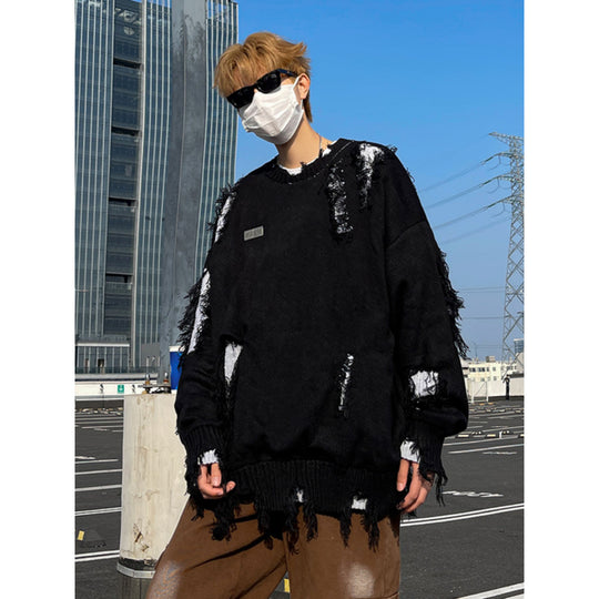Herren Lässiger Grobstrickpullover mit distressed Optik Nord Taschen
