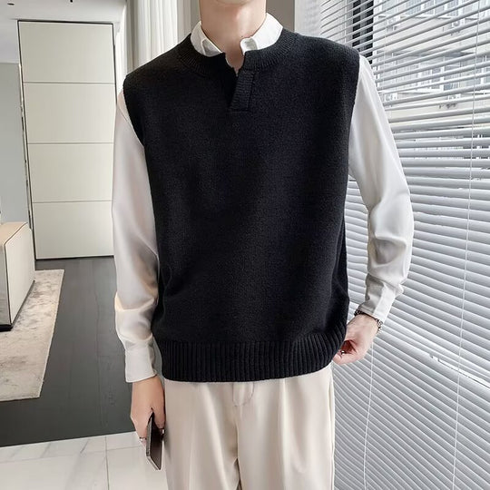 Herren Moderner Grobstrickpullover ohne Ärmel Nord Taschen