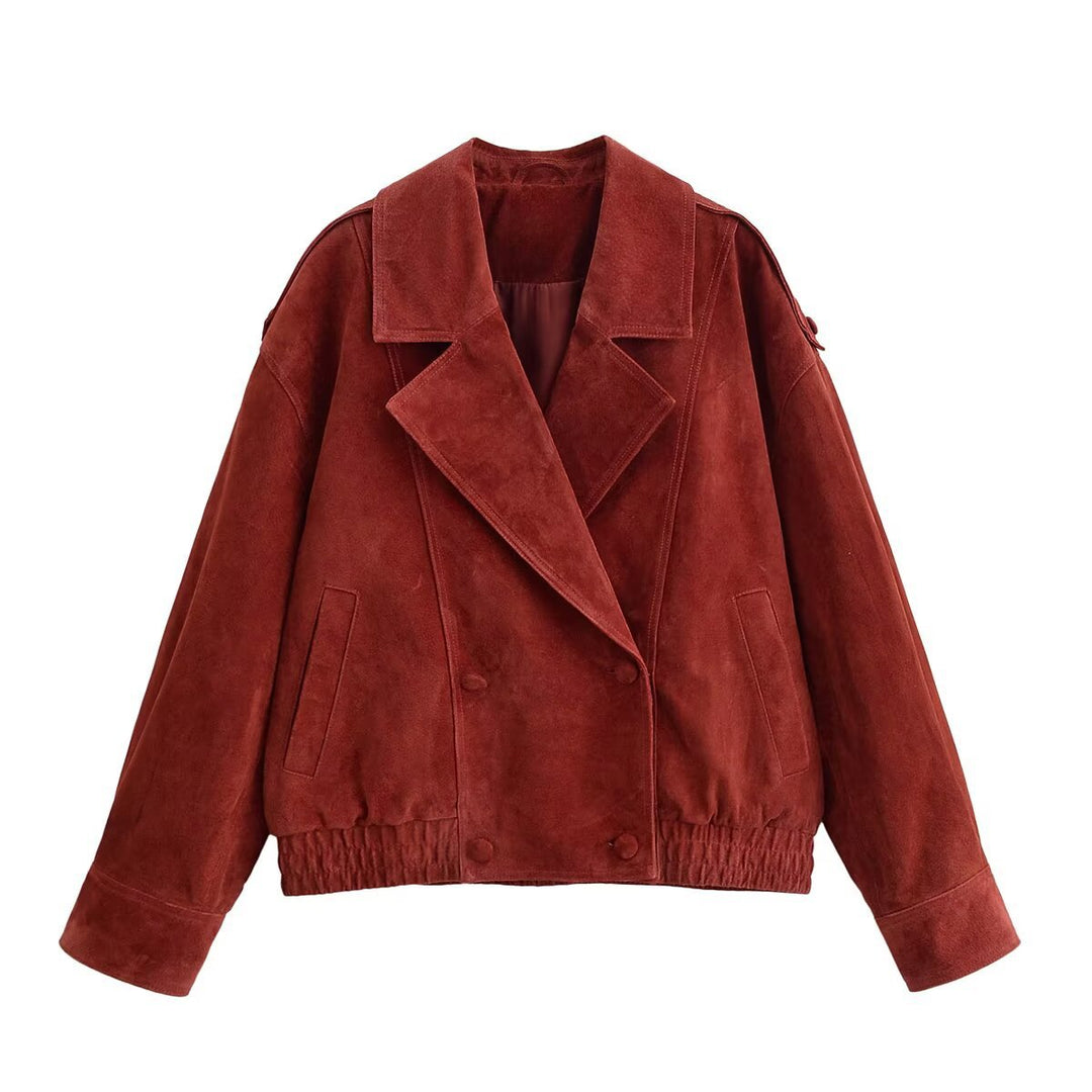 Damen Kurzjacke aus Veloursleder im Oversize‑Schnitt mit doppelreihiger Knopfleiste Nord Taschen