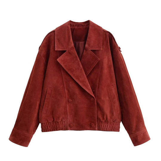 Damen Kurzjacke aus Veloursleder im Oversize‑Schnitt mit doppelreihiger Knopfleiste Nord Taschen