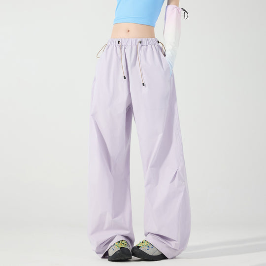 Damen Weite Nylon-Baggyhose mit elastischem Tunnelzugbund & Utility‑Taschen Nord Taschen