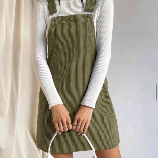 Damen Cord-Latzkleid mit verstellbaren Trägern, Seitlicher Druckknopfleiste und feinem Ripp-Effekt Nord Taschen