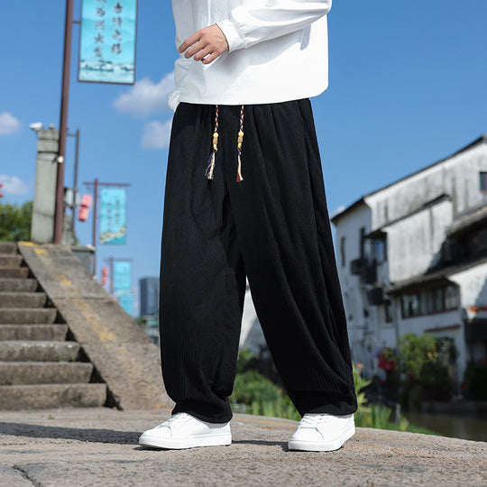 Herren Weit geschnittene Cord-Relaxhose mit elastischem Bund und Zierkordel Nord Taschen