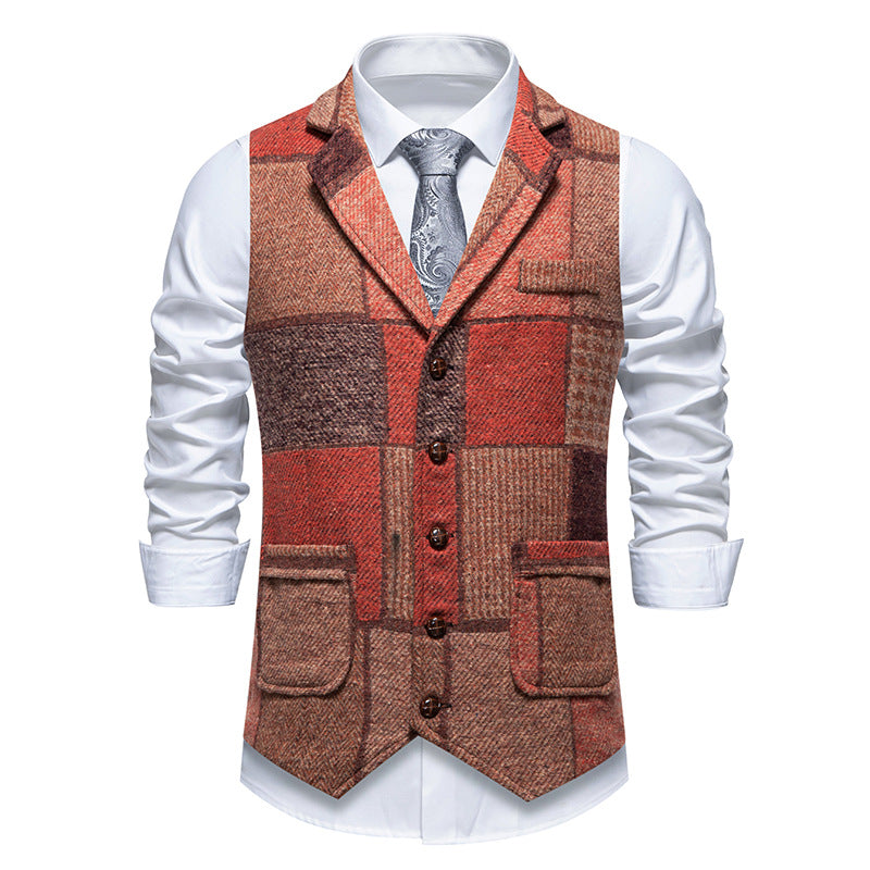 Herren Patchwork Weste mit Reverskragen Knopfleiste und aufgesetzten Taschen Nord Taschen