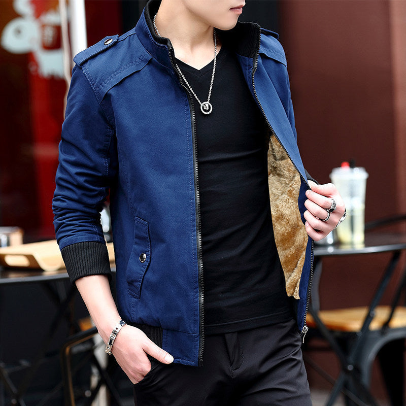 Herren leichter Canvas‑Bomber mit Teddyfleece‑Innenfutter, Epauletten und Rippbündchen Nord Taschen