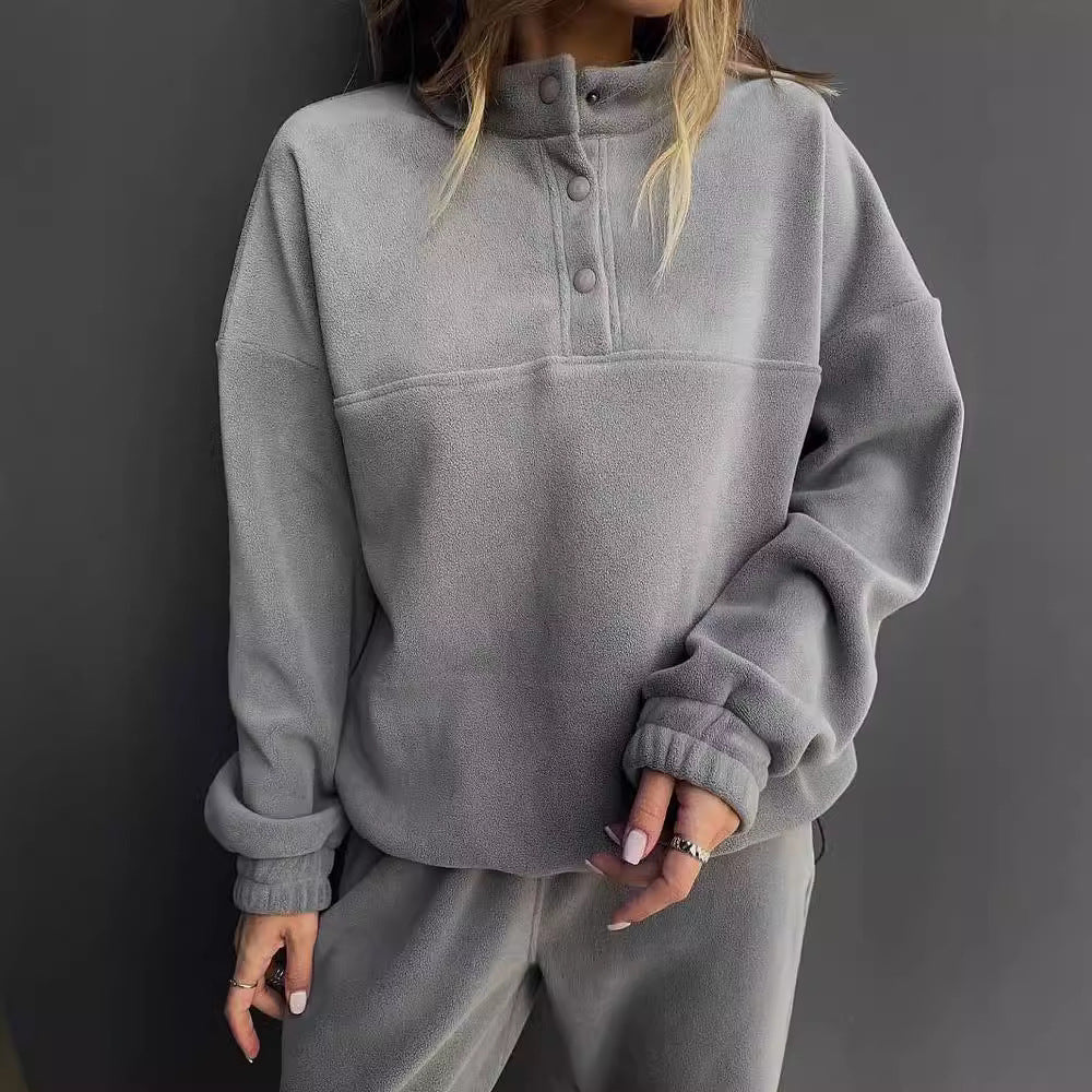 Damen Oversize-Fleece-Set mit Henley-Kragen und weicher Jogginghose Nord Taschen