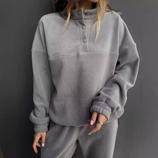 Damen Oversize-Fleece-Set mit Henley-Kragen und weicher Jogginghose Nord Taschen