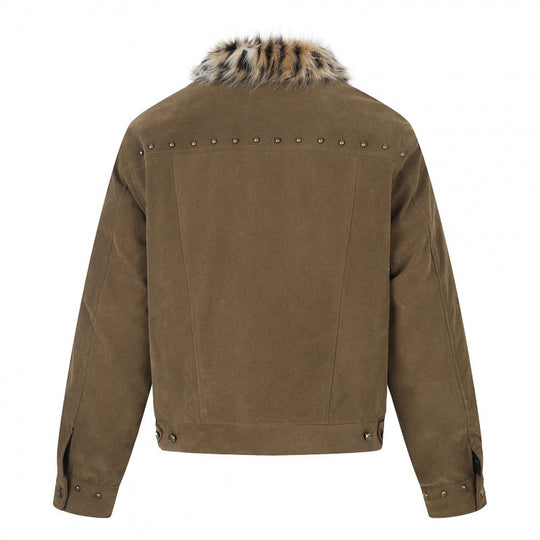 Herren Kurzjacke aus Velourslederimitat mit Kunstfellkragen und Nieten-Details Nord Taschen