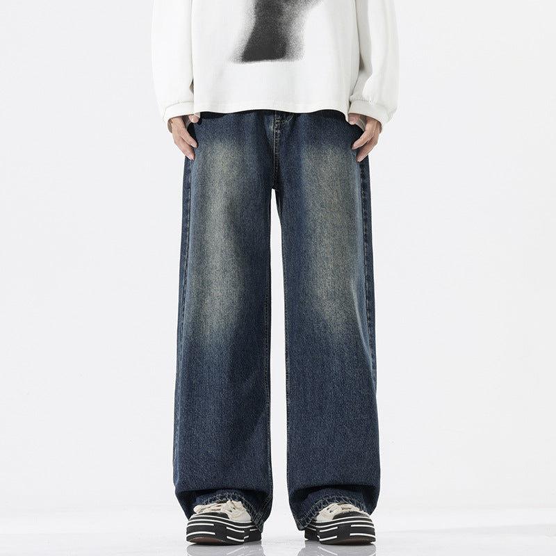 Herren Weite Bodenlange Denim‑Palazzohose mit verlängertem Saum und soften Used‑Akzenten Nord Taschen