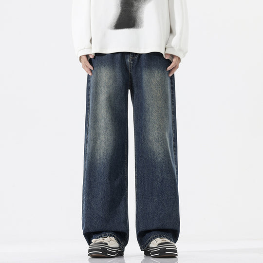 Herren Weite Bodenlange Denim‑Palazzohose mit verlängertem Saum und soften Used‑Akzenten Nord Taschen