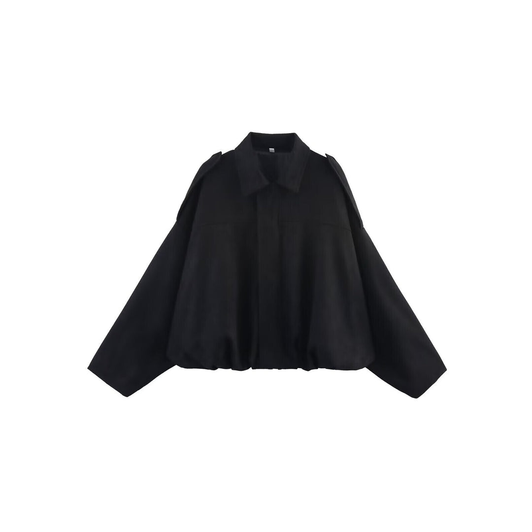 Damen Oversize Cropped Veloursblouson mit Tunnelzug-Bund und Schulterpatten Nord Taschen