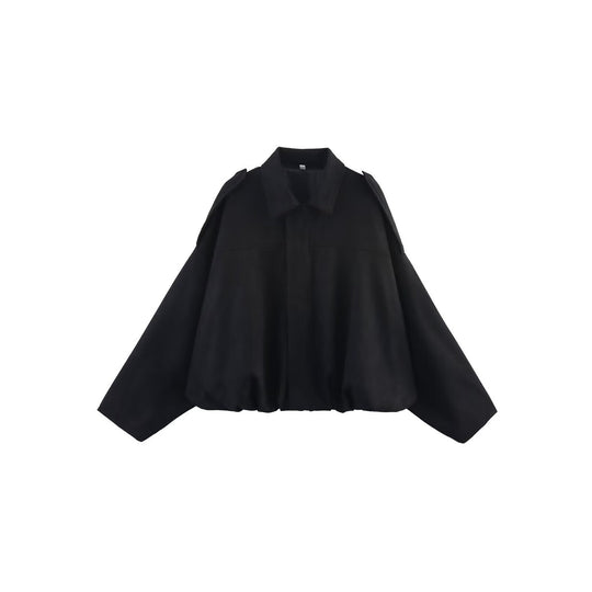 Damen Oversize Cropped Veloursblouson mit Tunnelzug-Bund und Schulterpatten Nord Taschen
