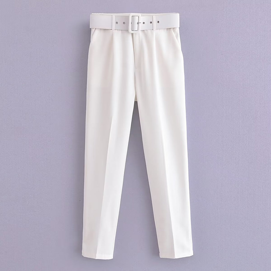 Damen Hochtaillierte Tailored-Hose mit Bundfalten und Stoffgürtel Nord Taschen