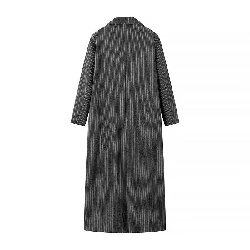 Damen Longline-Wollmixmantel mit Nadelstreifen, tailliertem Revers und Pattentaschen Nord Taschen