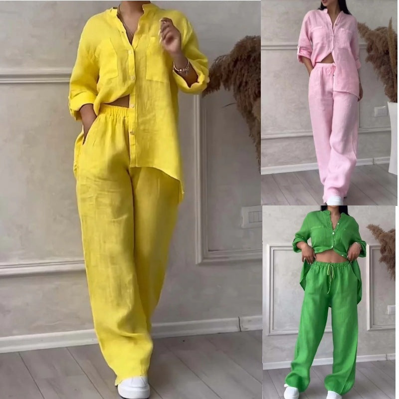 Damen Weite Leinenmix-Hose mit hohem Elastikbund, Kordelzug und Palazzo-Silhouette Nord Taschen