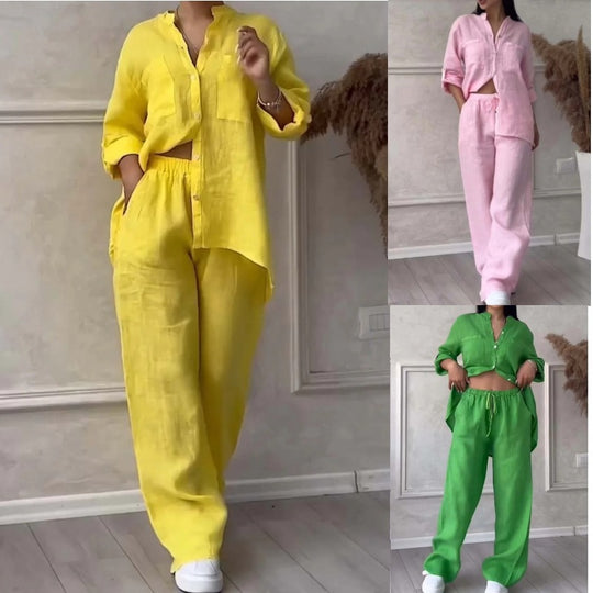 Damen Weite Leinenmix-Hose mit hohem Elastikbund, Kordelzug und Palazzo-Silhouette Nord Taschen