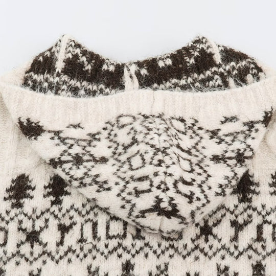 Damen Grobgestrickte Kapuzen‑Strickjacke mit Hornknöpfen und Norwegermuster Nord Taschen