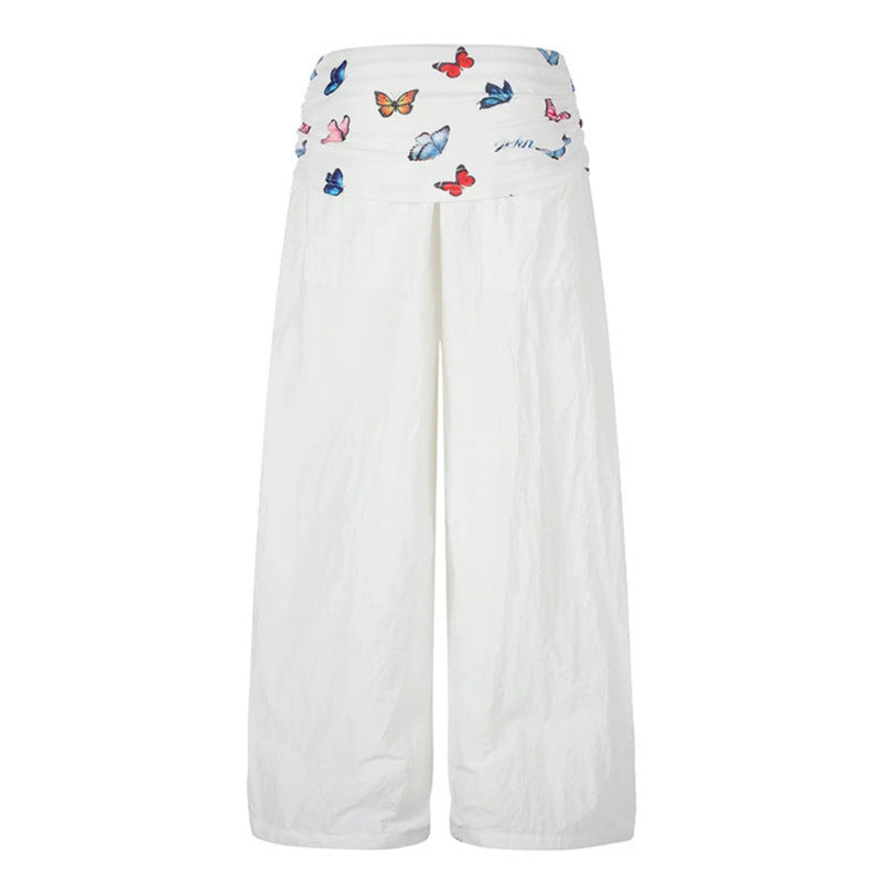 Damen Weite Palazzo-Loungehose mit gefaltetem Schmetterlingsbund und Kordelzug Nord Taschen