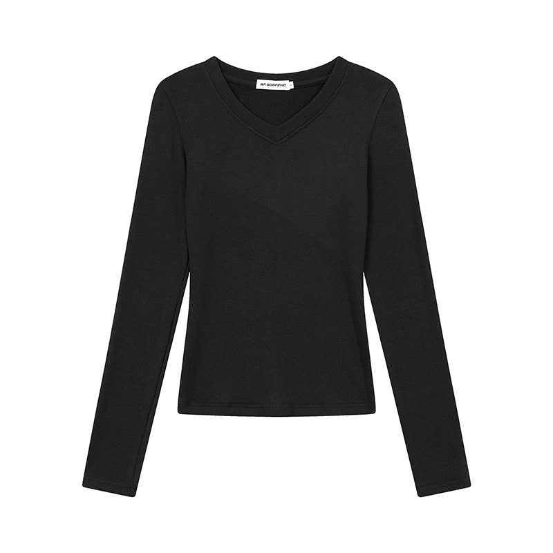 Damen Langarmshirt mit V-Ausschnitt und tailliertem Slim-Fit Nord Taschen