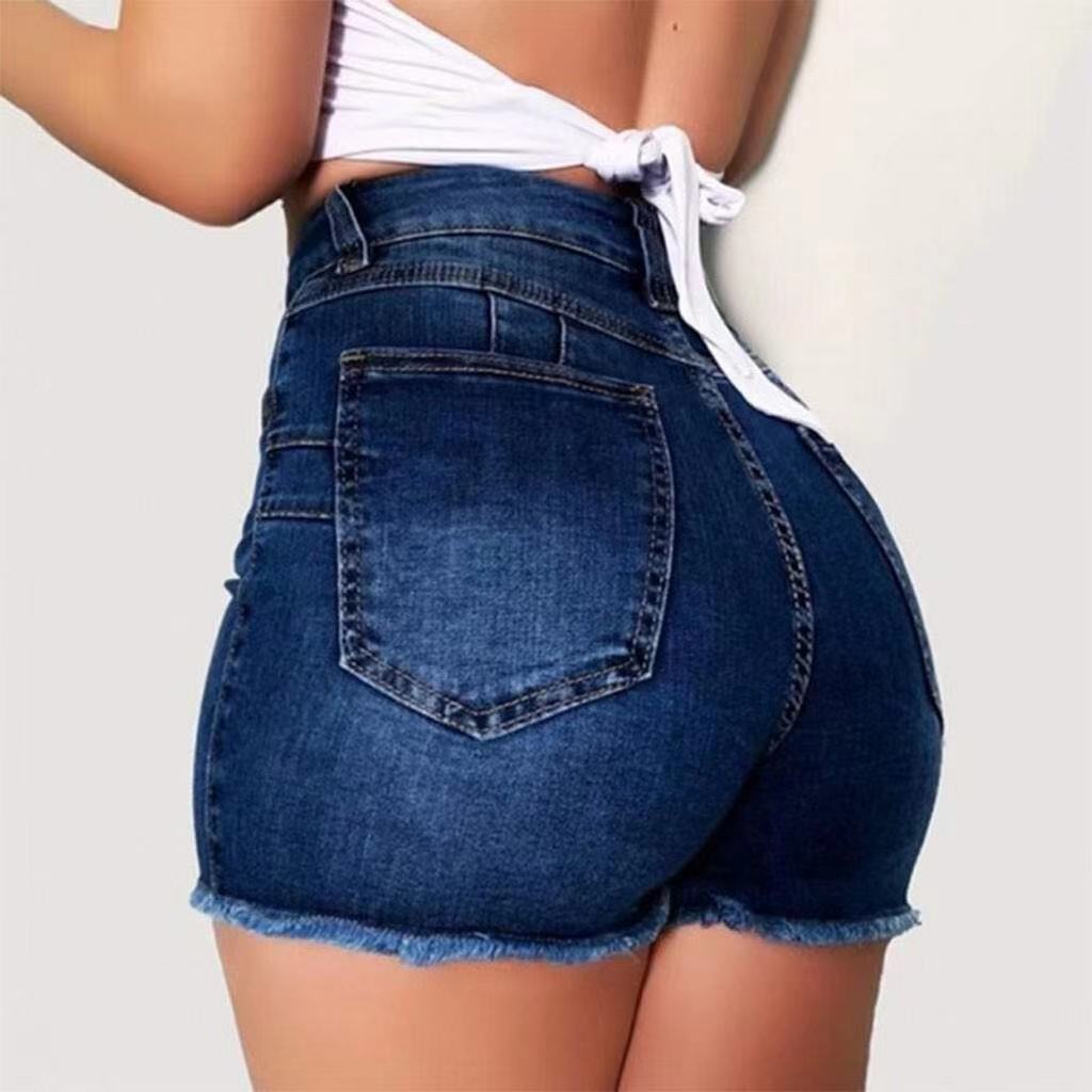 Damen Jeans-Shorts mit hohem Bund und ausgefranstem Saum