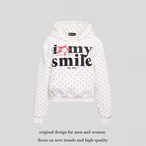 Damen Kapuzen-Sweatshirt mit Punktmuster, Kängurutasche und großflächigem Typo‑Print Nord Taschen