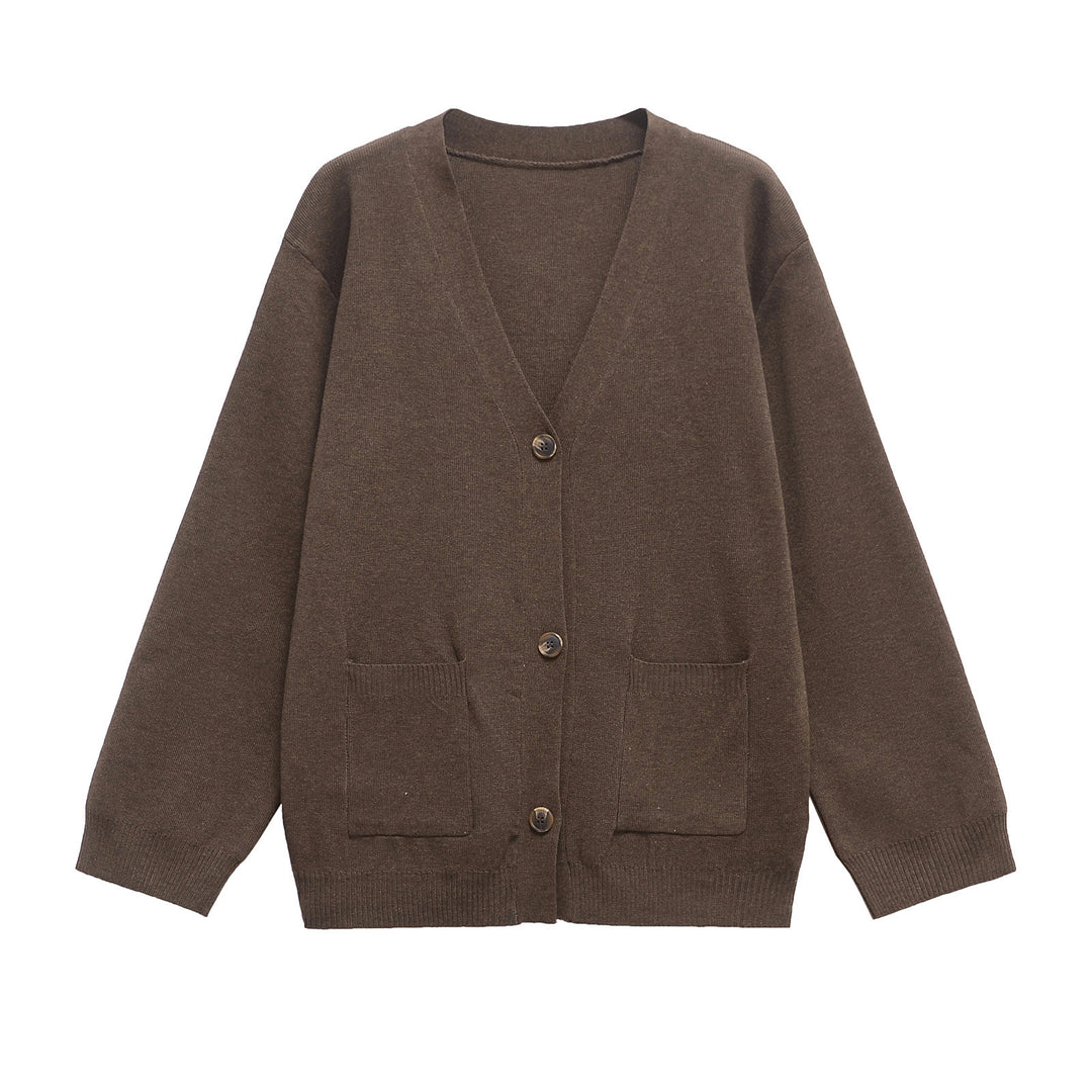 Damen 200+ Oversize Feinstrick‑Cardigan mit V‑Ausschnitt, Holzknöpfen und aufgesetzten Taschen Nord Taschen