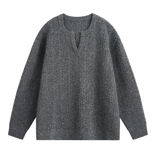 Unisex Relaxed-Fit Strickpullover mit Rundhalsausschnitt und V‑Schlitz Nord Taschen