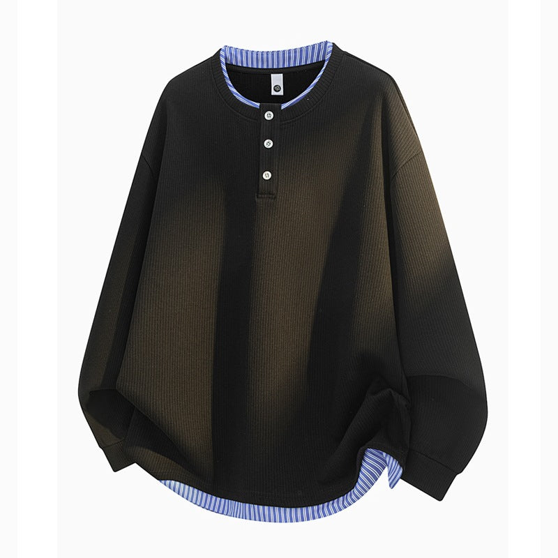 Unisex Oversize Henley-Langarmshirt mit Rippenstruktur und Einsatzlayer Nord Taschen