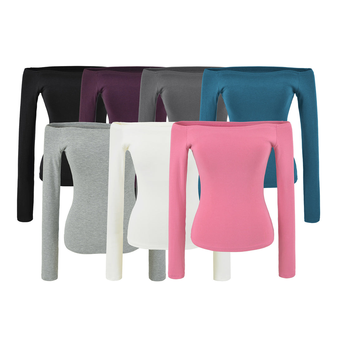 Damen Enganliegendes Off-Shoulder Longsleeve aus Stretch-Jersey Nord Taschen