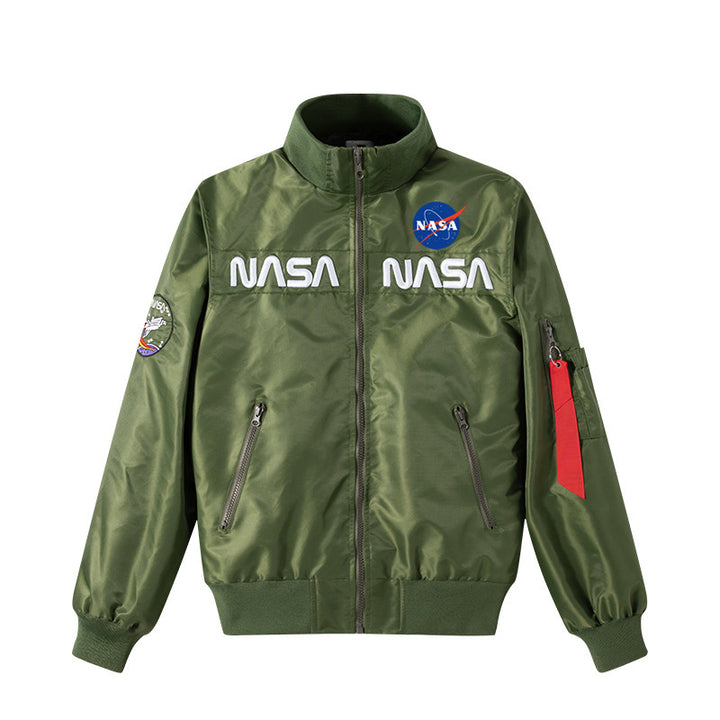 Men's  retro space-logo nylon zip bomber with angled zip pockets and utility sleeve tab Nord Taschen