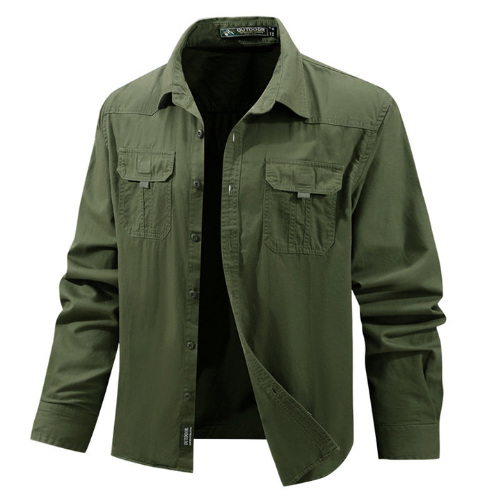 Herren  leichtes Travel-Hemdjacke mit verdeckter Knopfleiste, aufgesetzten Klappbrusttaschen und knitterarmem Baumwoll-Stretch Nord Taschen
