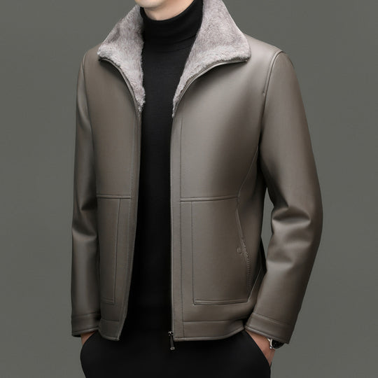 Herren Lederjacke mit wärmender Teddy-Fütterung und Frontreißverschluss Nord Taschen