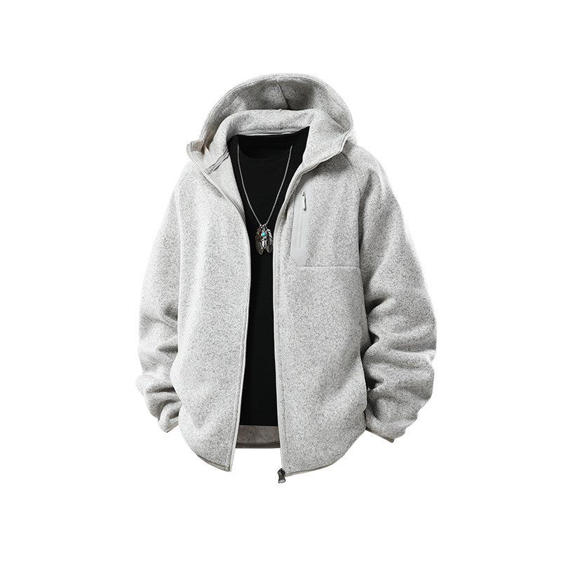 Herren Oversize Kapuzen‑Fleecejacke mit melierter Struktur, durchgehendem Reißverschluss und vertikaler Brusttasche Nord Taschen