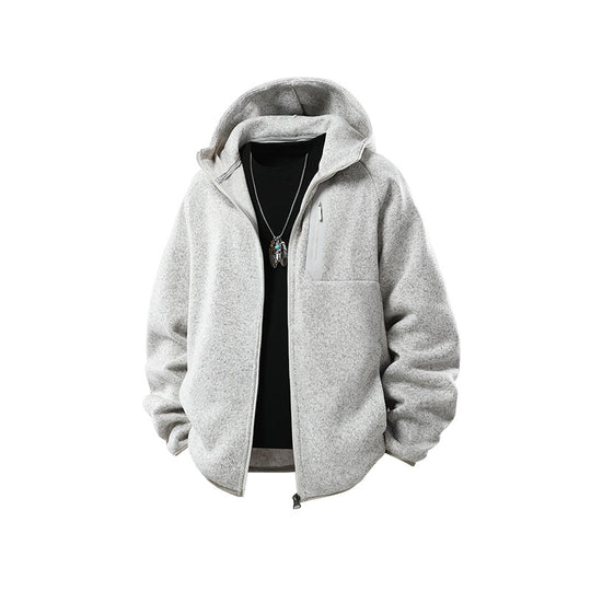 Herren Oversize Kapuzen‑Fleecejacke mit melierter Struktur, durchgehendem Reißverschluss und vertikaler Brusttasche Nord Taschen