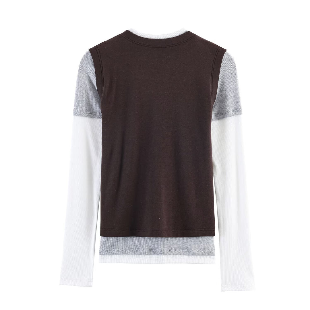 Damen Lagenlook-Longsleeve mit integriertem Kurzarm-Overlay Nord Taschen