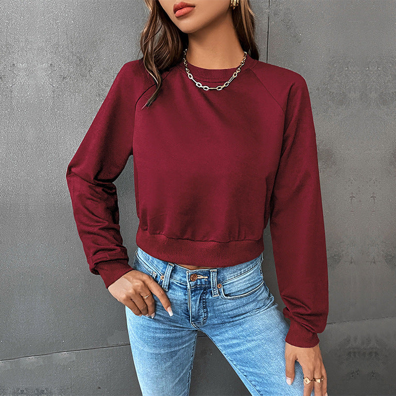 Damen Cropped Sweatshirt aus Baumwollmix mit Raglanärmeln Nord Taschen