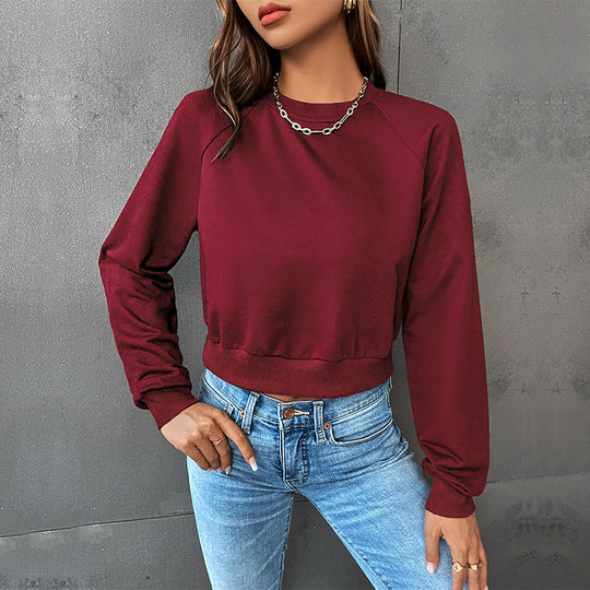 Damen Cropped Sweatshirt aus Baumwollmix mit Raglanärmeln Nord Taschen