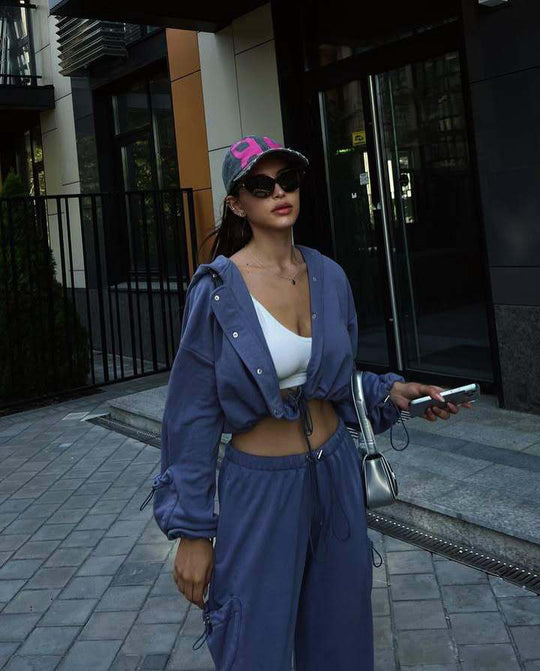 Damen lässiges Zweiteiler-Hoodie-Set mit verlängerter Kapuzenjacke und hochgeschnittener Taillen-Jogginghose Nord Taschen